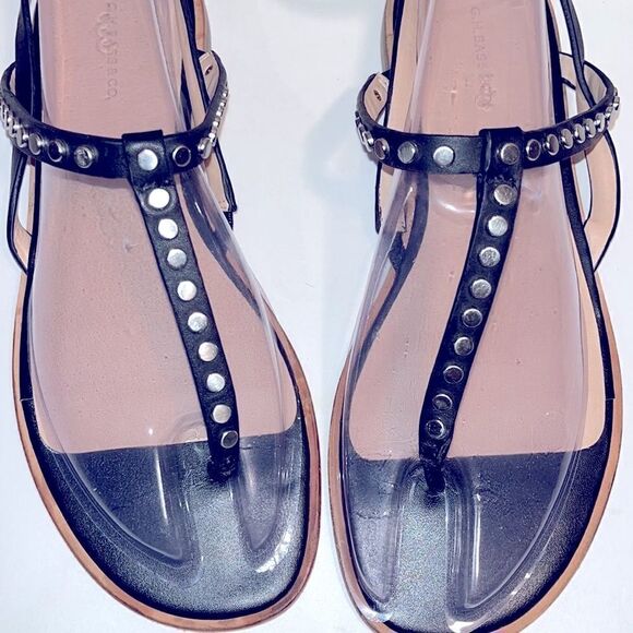 GH Bass black leather thong  ankle strap sandals with metal grommets - Picture 4 of 5